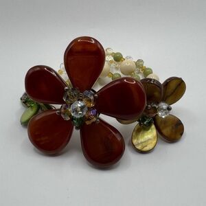 Multicolor Beaded Stretch Bracelet Flower Charms Adjustable Sizable